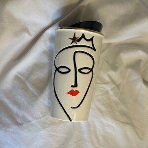 Starbucks White Ceramic Travel Mug with Black Ceramic Lid and Black Base Insert